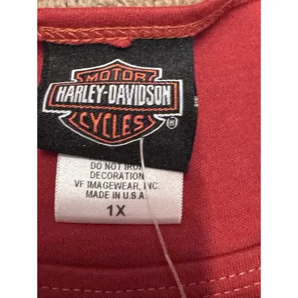 Harley Davidson Tank Top Wom 1X Red Orange Eagle Rhinestone 2007 Killer Creek GA - Picture 6 of 13